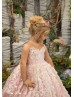 Ivory Lace Pink Tulle Floor Length Flower Girl Dress